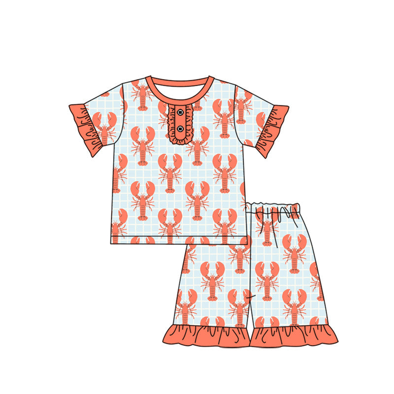 Preorder Baby Girl Short Sleeves Shirt Crawfish Shorts Pajamas Clothes Set
