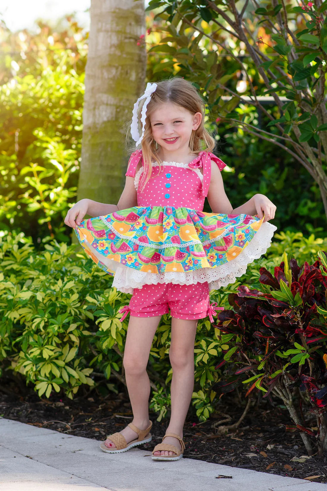 Preorder Baby Girl Strap Fruit Tunic Dots Shorts Clothes Set