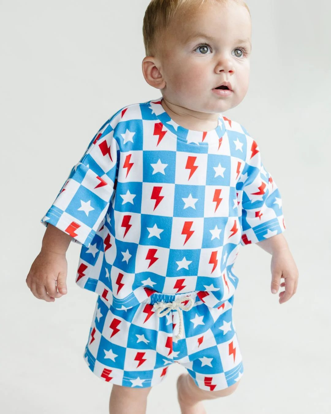 Preorder Baby Girl Short Sleeves 4th Of July Stars Shirt Shorts Clothes Blue Set ( Moq 5 )