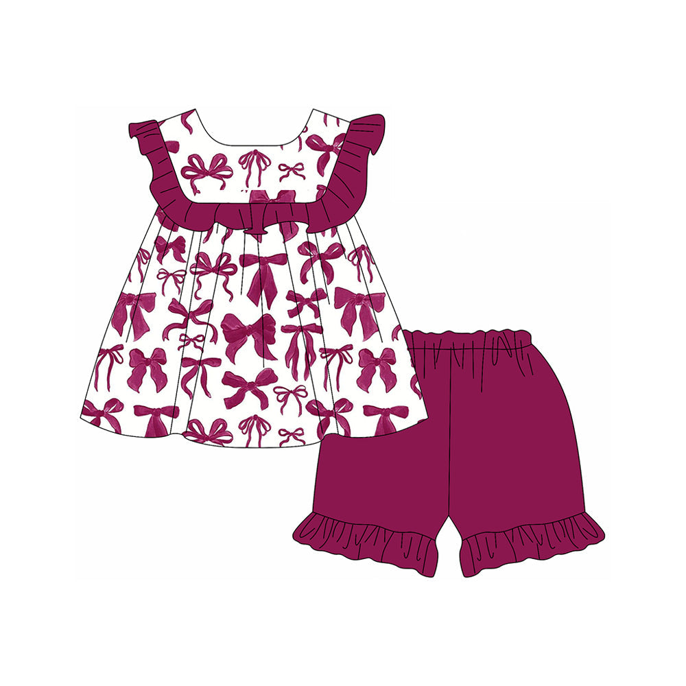 Preorder Baby Girl Short Sleeves Ruffle Bows Tunic Shorts Set ( Moq 5 )