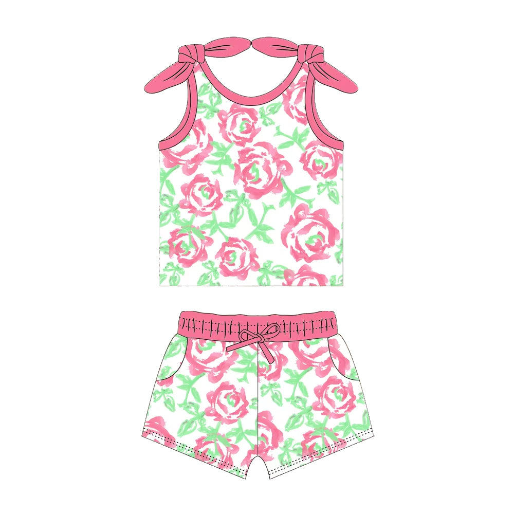Preorder Baby Girl Sleeveless Flower Tops Shorts Clothes Set ( Moq 5 )