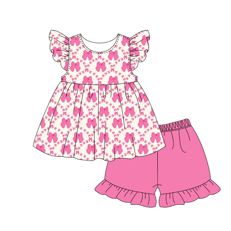 Preorder Baby Girl Short Sleeves Bows Tunic Pink Shorts Set ( Moq 5 )