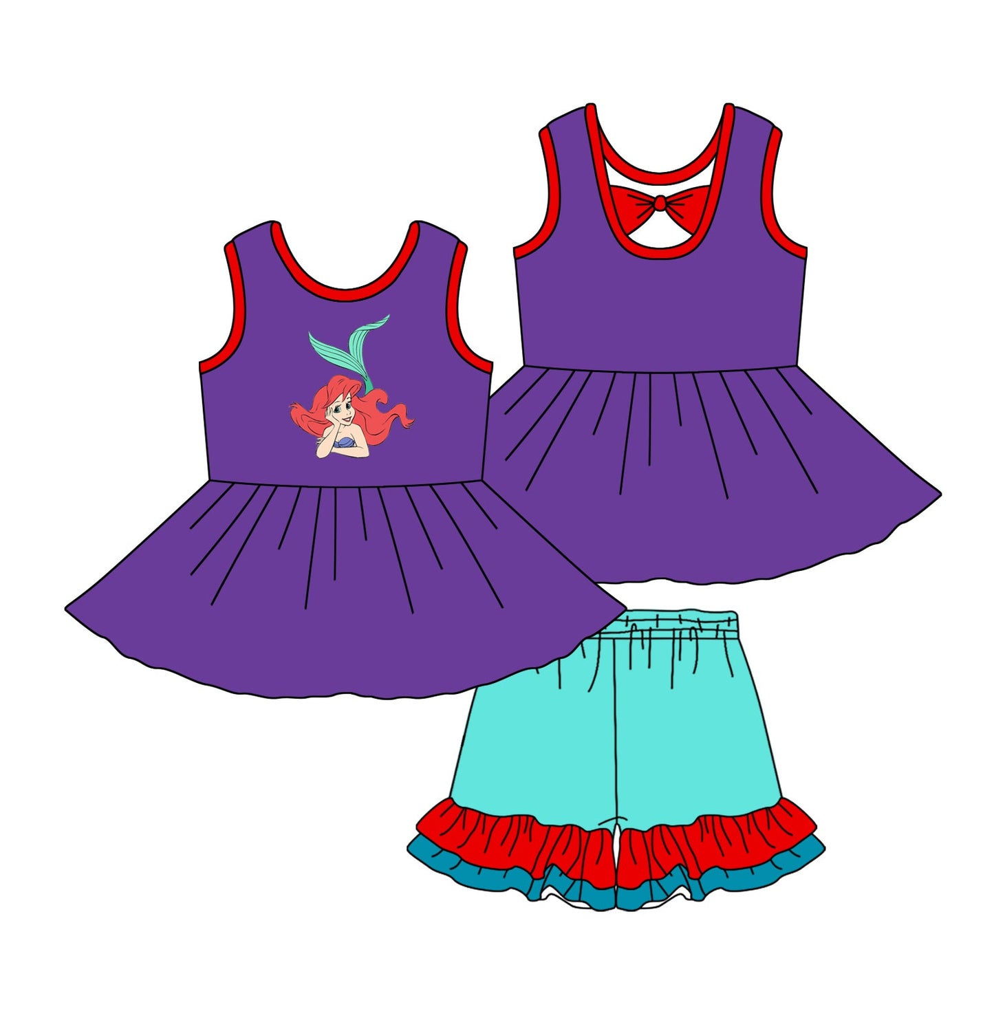 Preorder Baby Girl Sleeveless Princess Purple Tunic Ruffle Shorts Clothes Set ( Moq 5 )