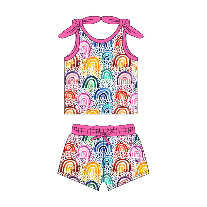 Baby Girl Straps Colorful Rainbow Tops Shorts Clothes Set RTS