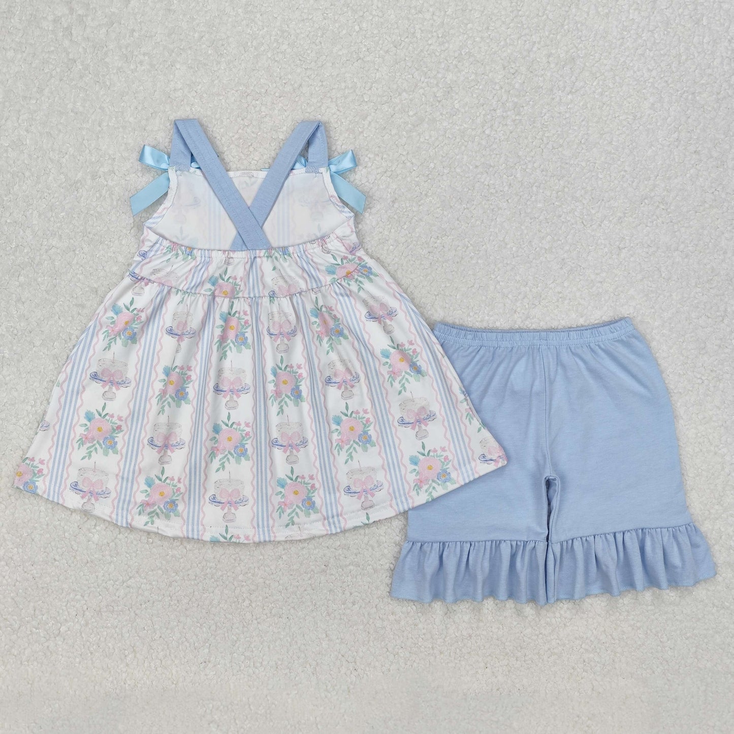 Baby Girl Bows Straps Flower Tunic Ruffle Shorts Set Sibling Summer Clothes RTS