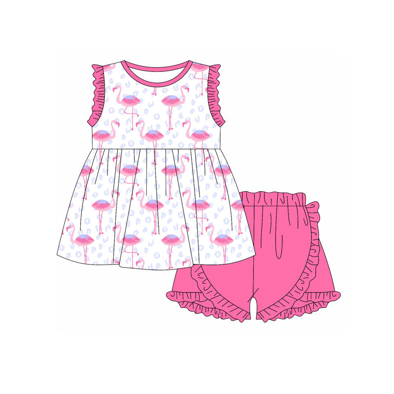 Preorder Baby Girl Short Sleeves Flamingo Tunic Shorts Set ( Moq 5 )