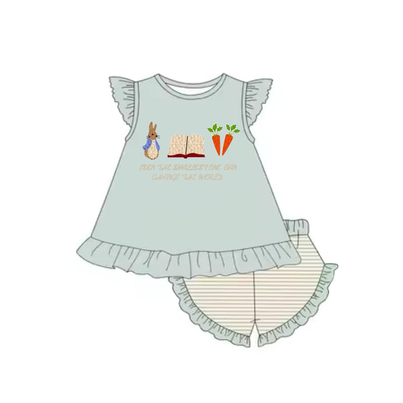 Preorder Baby Girl Short Sleeves Carrot Rabbit Shirt Stripes Shorts Clothes Set ( Moq 5 )