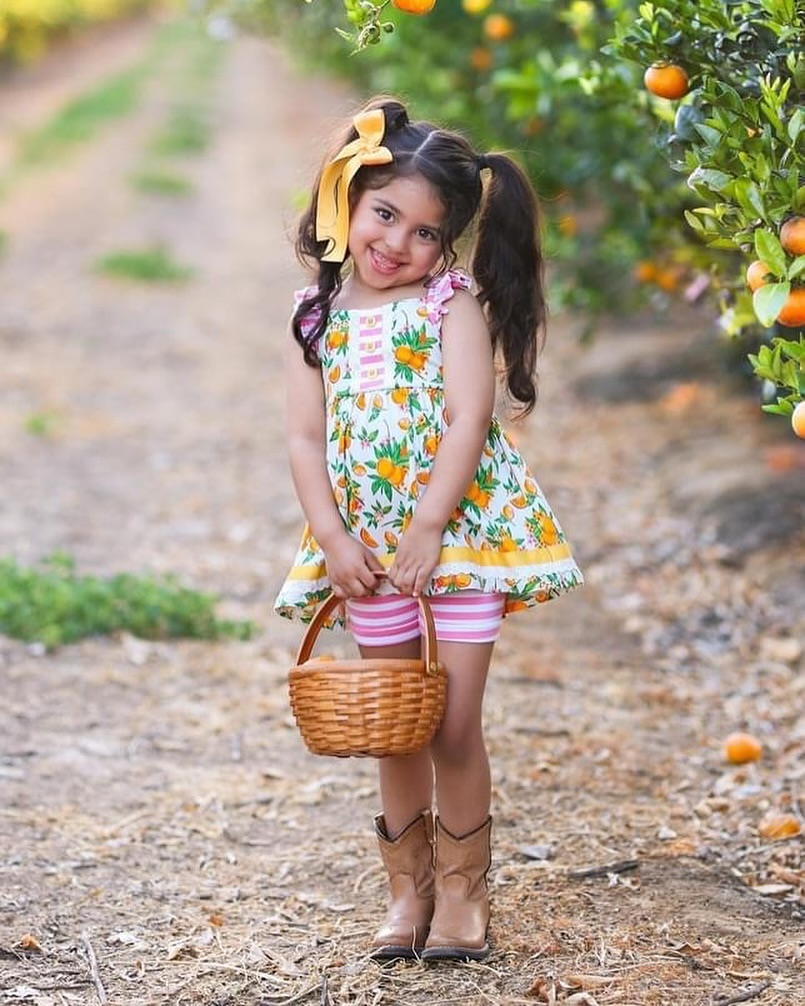 Preorder Baby Girl Short Sleeves Orange Tunic Stripes Shorts Clothes Set ( Moq 5 )