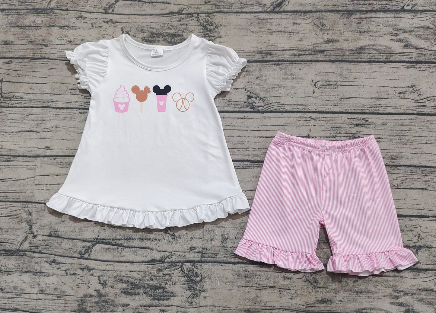 Baby Girl Kids Toddler Snacks Mouse Tops Ruffle Pink Shorts Clothes Set RTS