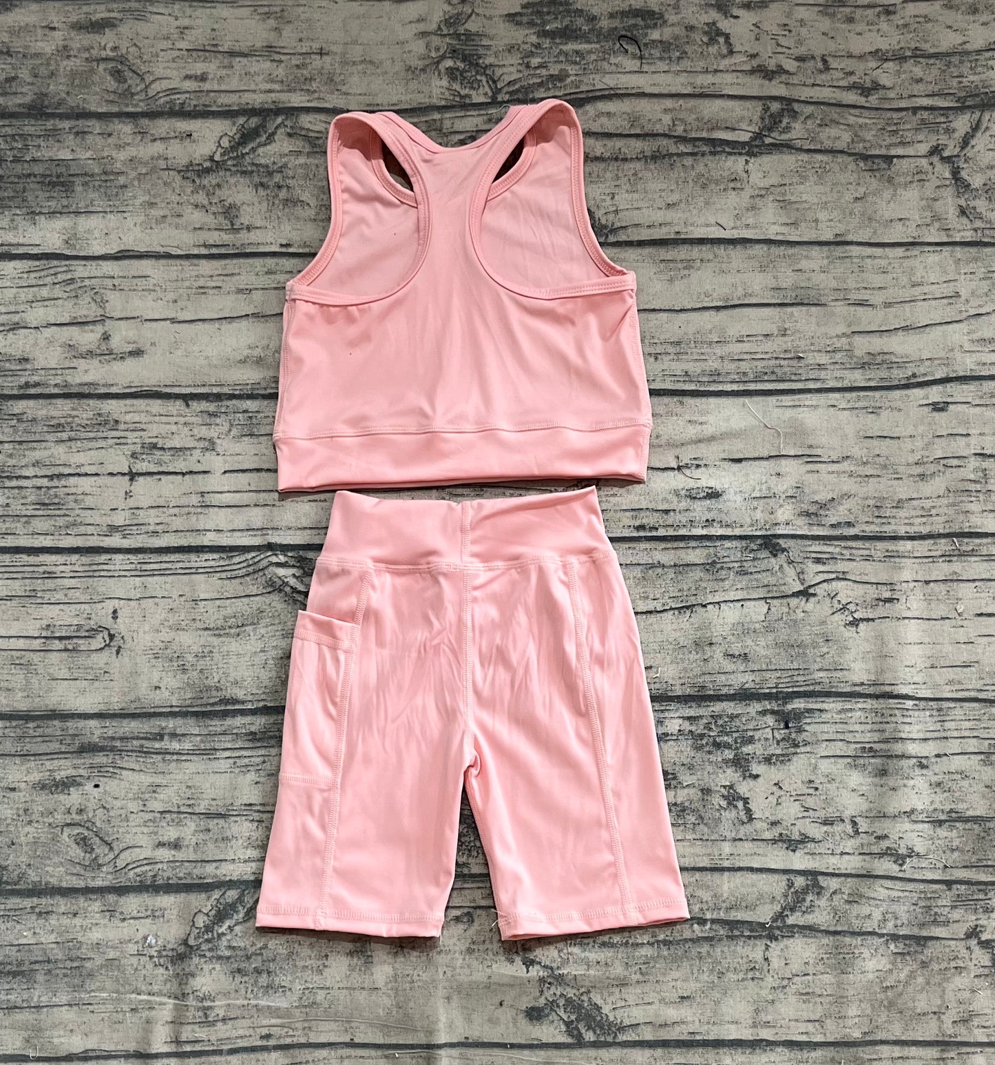 Baby Girl Pink Best Shirt Pockets Shorts Clothes Yoga Active Wear Set RTS