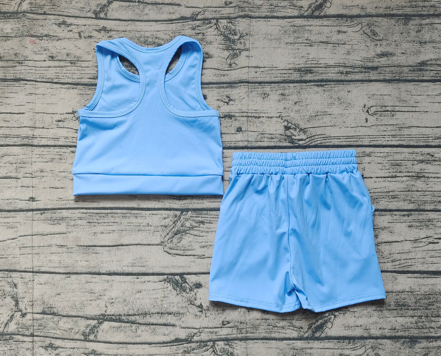 Baby Girl Blue Best Shirt Pockets Shorts Yoga Active Wear Clothes Sports Set RTS