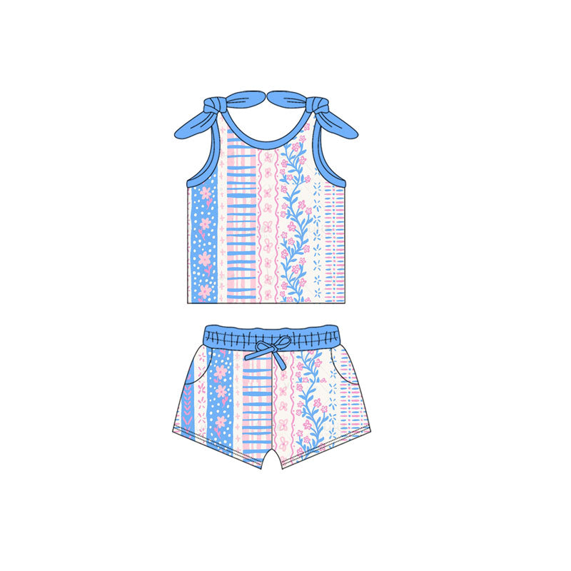 Preorder Baby Girl Straps Flower Bows Shirt Pockets Shorts Clothes Set ( Moq 5 )