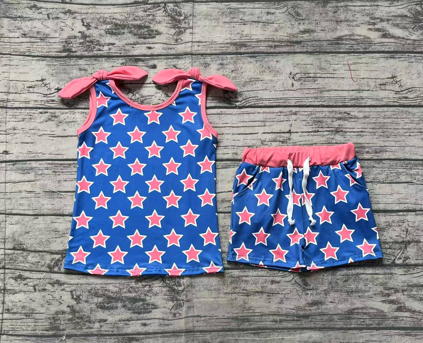 Baby Girl July 4th Stars Bows Shirt Shorts Clothes Set RTS