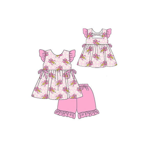 Preorder Baby Girl Back To School Pencil Flower Tunic Shorts Clothes Set ( Moq 5 )