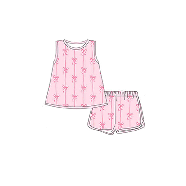 Preorder Baby Girl Pink Bows Stripes Tunic Shorts Clothes Set ( Moq 5 )