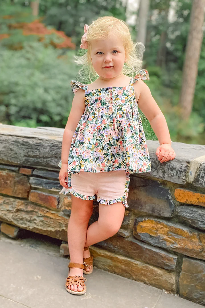 Preorder Baby Girl Flowers Tunic Pink Ruffle Shorts Clothes Set ( Moq 5 )