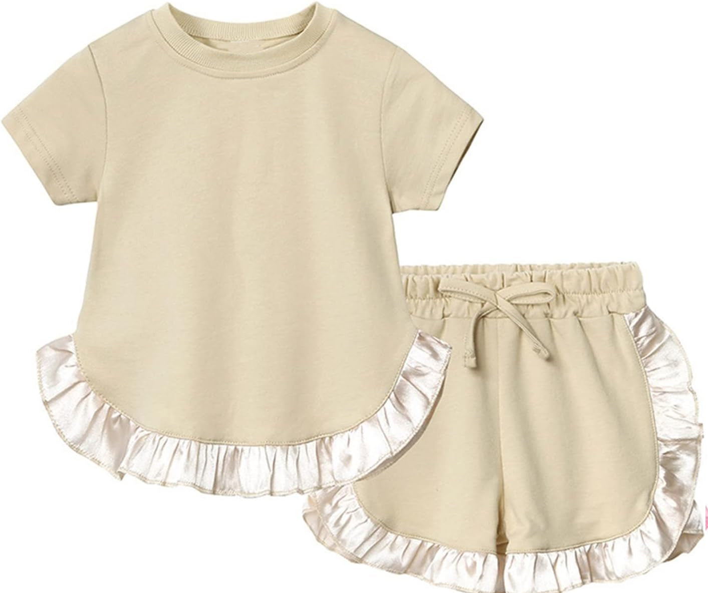 Preorder Baby Girl Khaki Cotton Shirt Ruffle Shorts Clothes Set( Moq 5 )