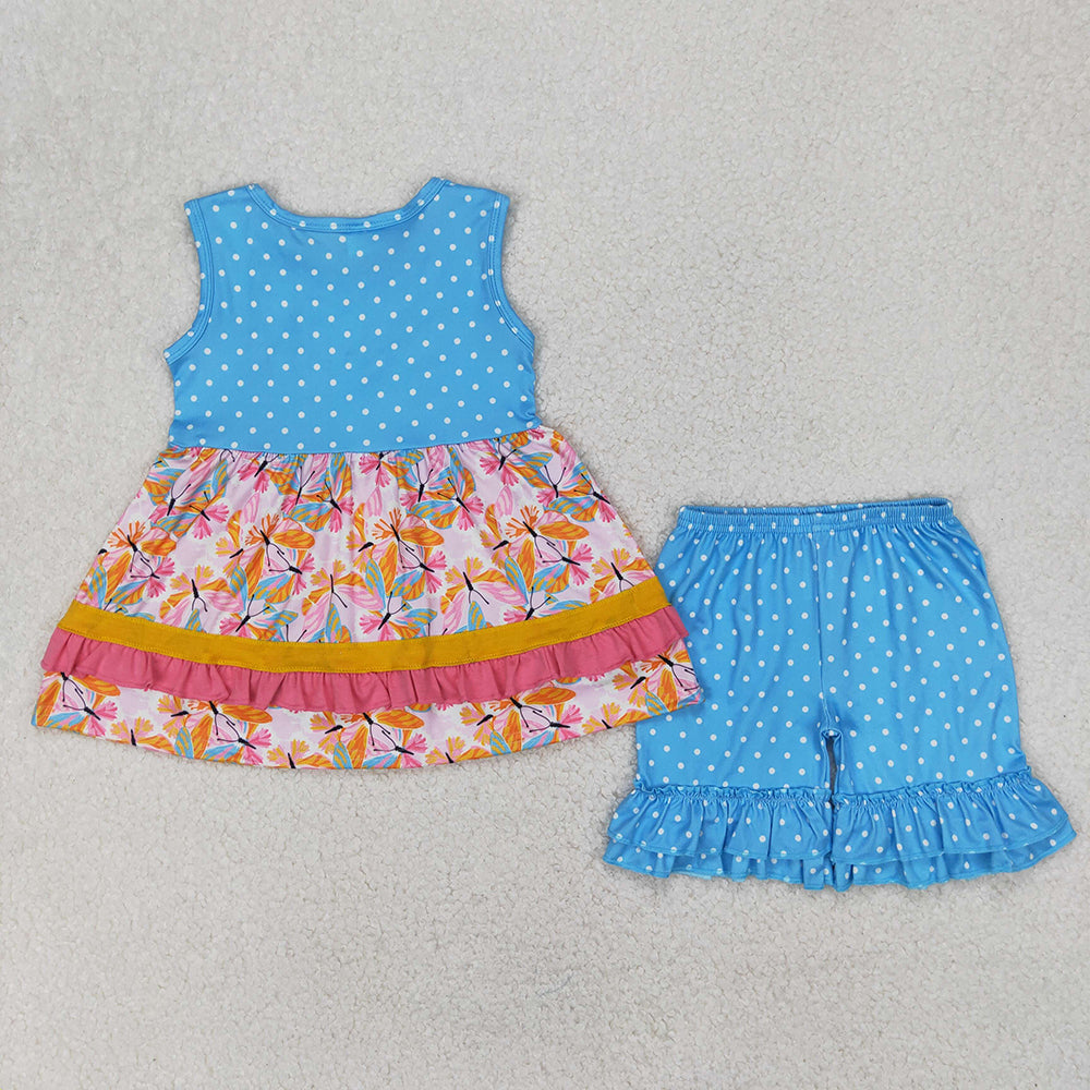 Baby Girl Sleeveless Flower Ruffle Tunic Cotton Shorts Sibling Clothes Set RTS