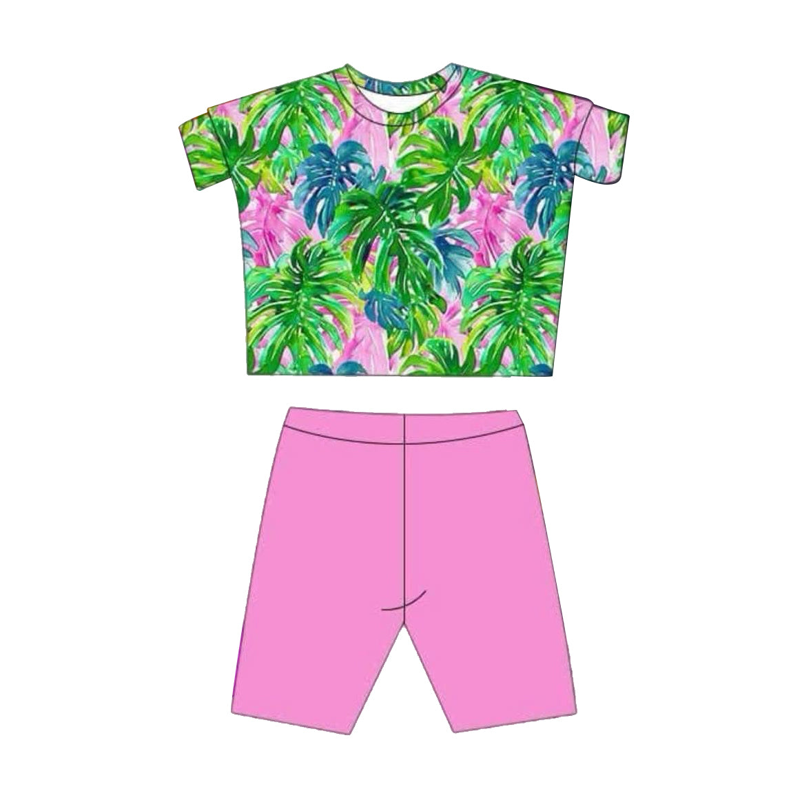 Baby Girl Short Sleeves Leaves Shirt Pink Shorts Clothes Set RTS