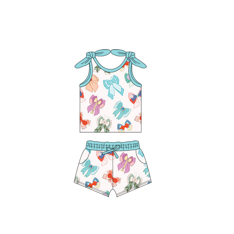 Preorder Baby Girl Straps Princess Bows Shirt Pockets Shorts Set ( Moq 5 )