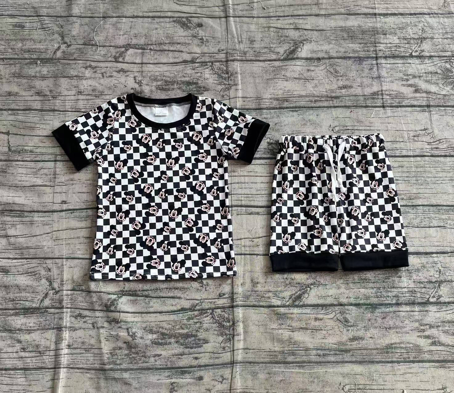 Baby Kids Toddler Short Sleeves Mouse Checked Shirt Tee Shorts Set RTS