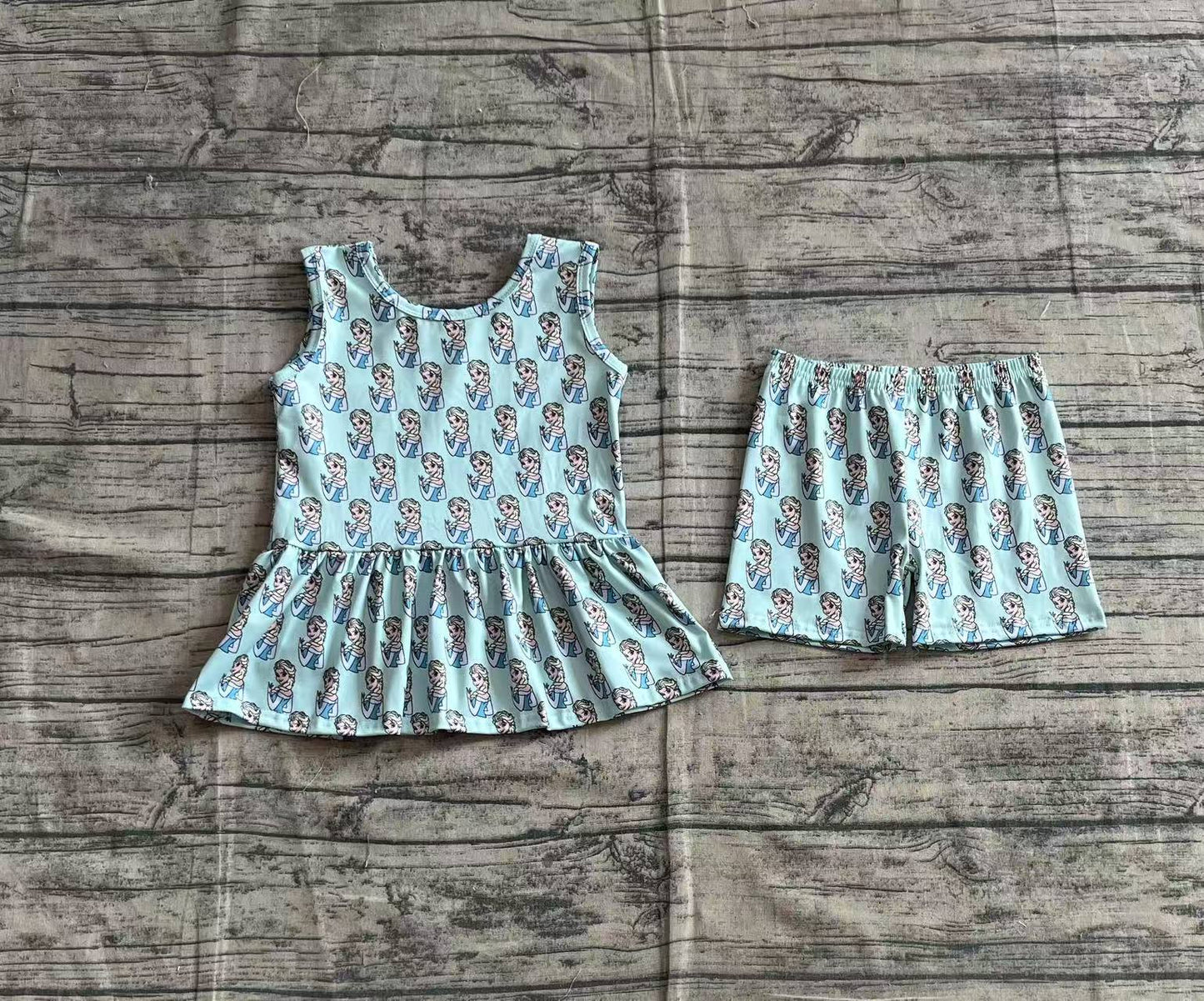 Baby Girl Sleeveless Princess Blue Tops Shorts Clothes Set RTS