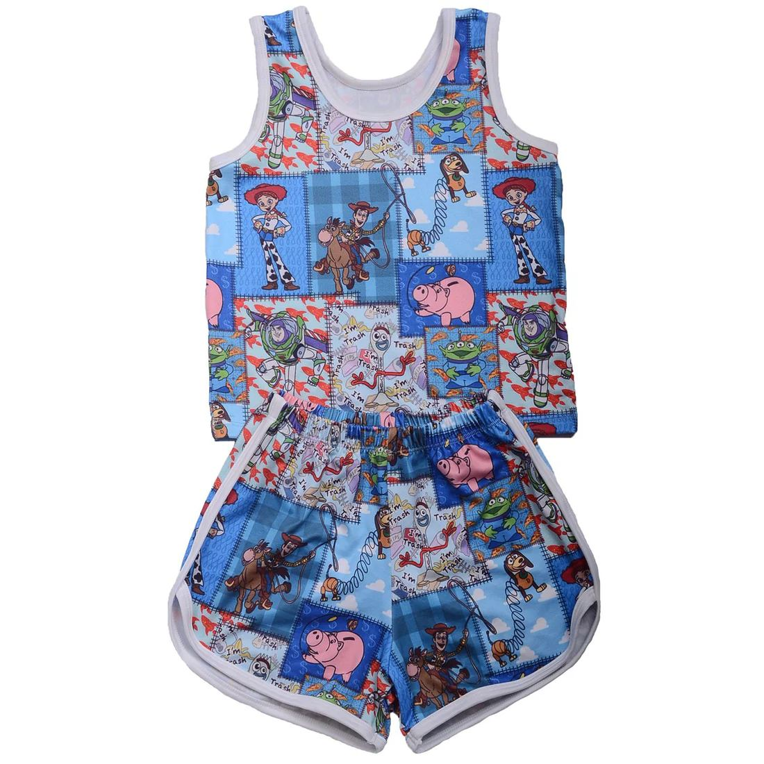Preorder Baby Girl Sleeveless Toys Checked Tops Shorts Clothes Set ( Moq 5 )