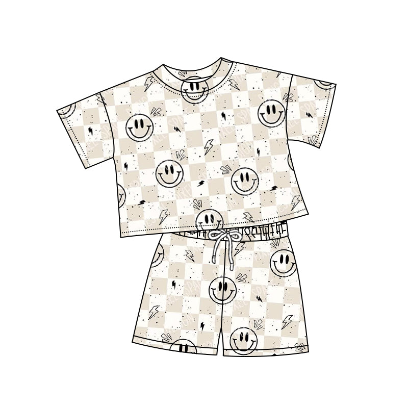 Preorder Baby Boy Short Sleeves Checkered Smile Shirt Shorts Clothes Set ( Moq 5 )
