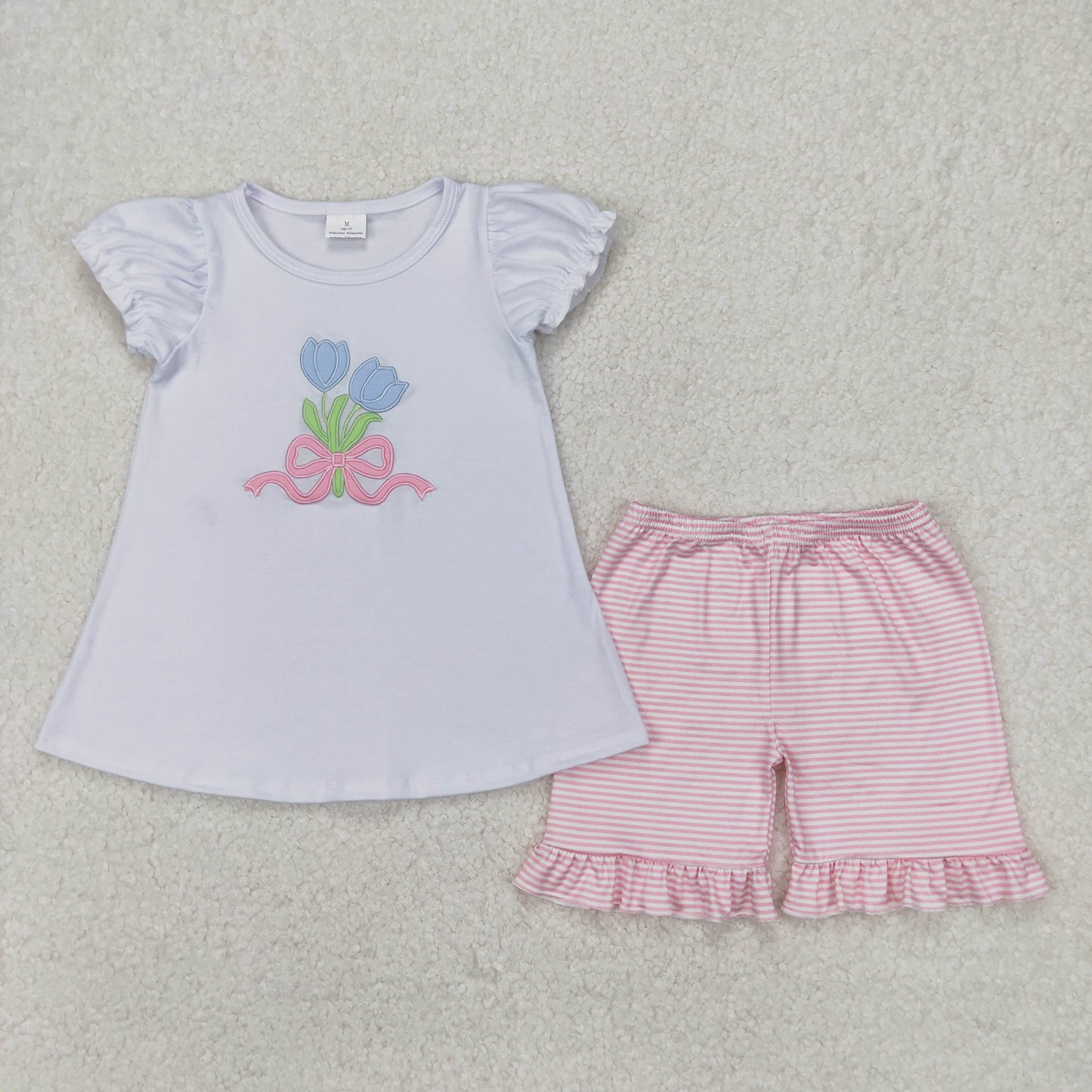 Baby Girl Embroidery Flower Bows Sibling Cotton Summer Sibling Clothes Set RTS