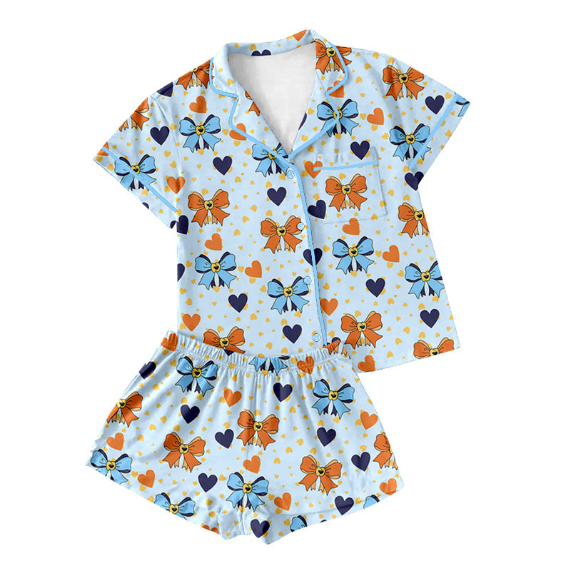 Preorder Adult Women Dogs Bows Buttons Shirt Shorts Pajamas Set ( Moq 5 )