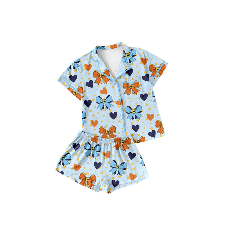 Preorder Baby Girl Short Sleeves Dogs Bows Buttons Shirt Shorts Pajamas Clothes Set ( Moq 5 )