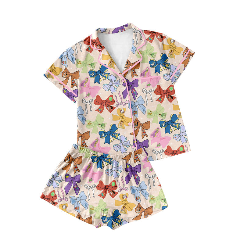 Preorder Adult Women Short Sleeves Princess Bows Cartoon Shirt Shorts Pajamas ( Moq 5 )