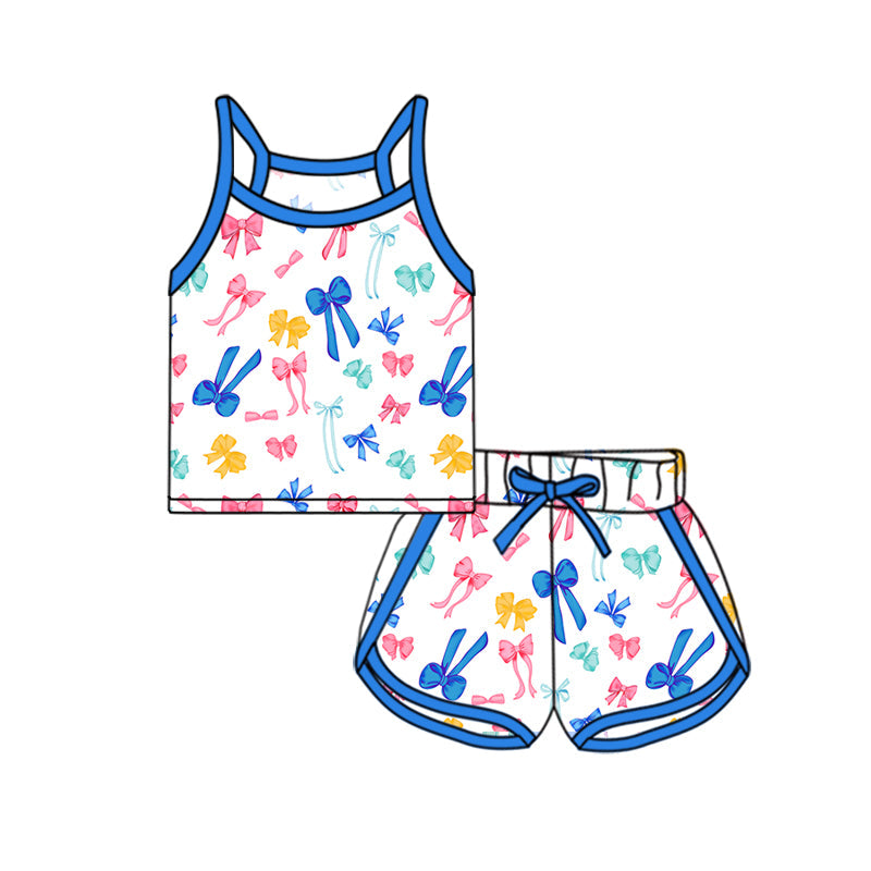 Preorder Baby Girl Strap Princess Bows Vest Tops Short Sports Set ( Moq 5 )