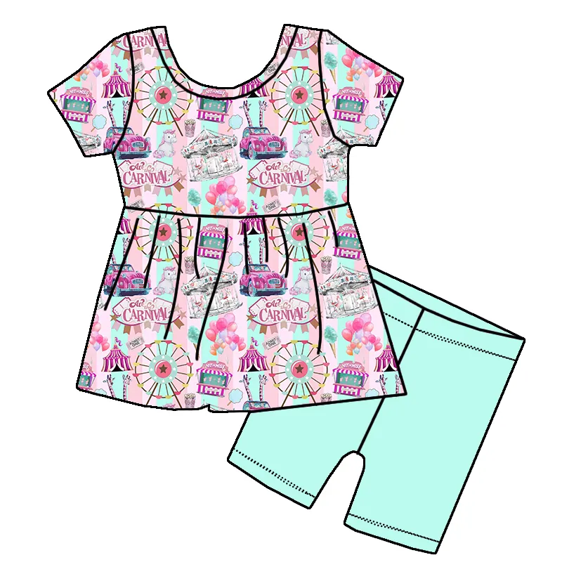 Preorder Baby Girl Short Sleeves Tunic Green Short Clothes Set ( Moq 5 )