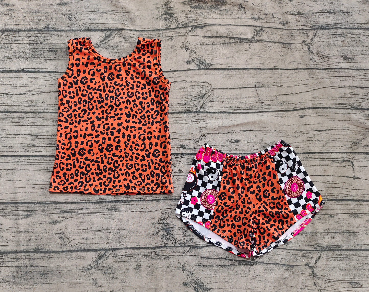 Baby Girl Sleeveless Leopard Shirt Checked Shorts Set RTS