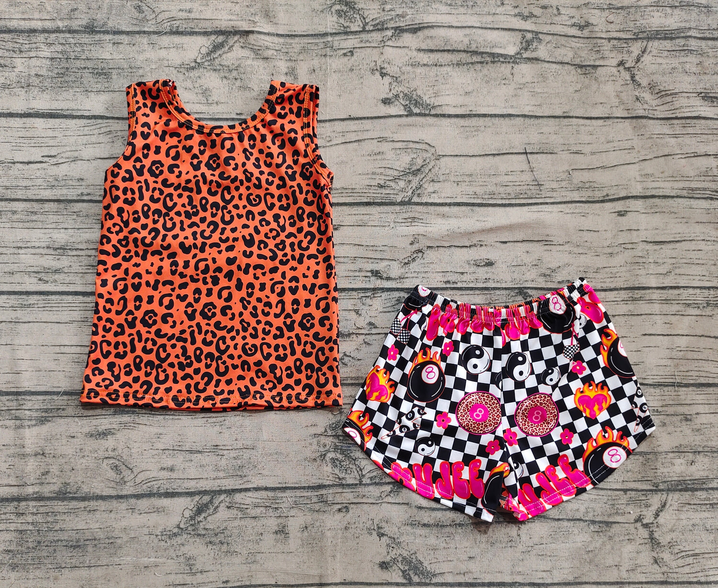 Baby Girl Sleeveless Leopard Shirt Checked Shorts Set RTS