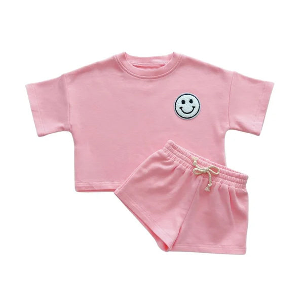 Preorder Baby Girl Toddler Short Sleeves Smile Shirt Shorts Light Pink Clothes Set ( Moq 5 )