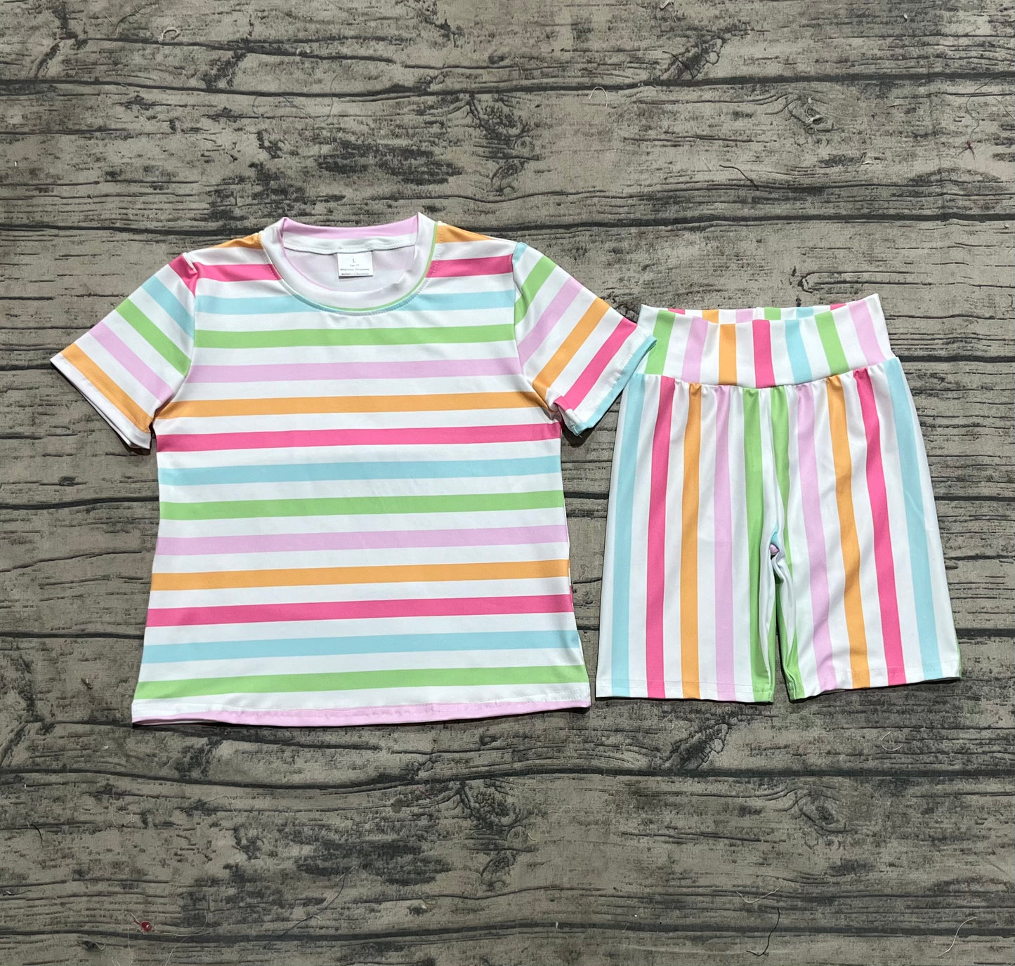 Baby Girl Short Sleeves Colorful Stripes Shirt Pajamas Shorts Set RTS