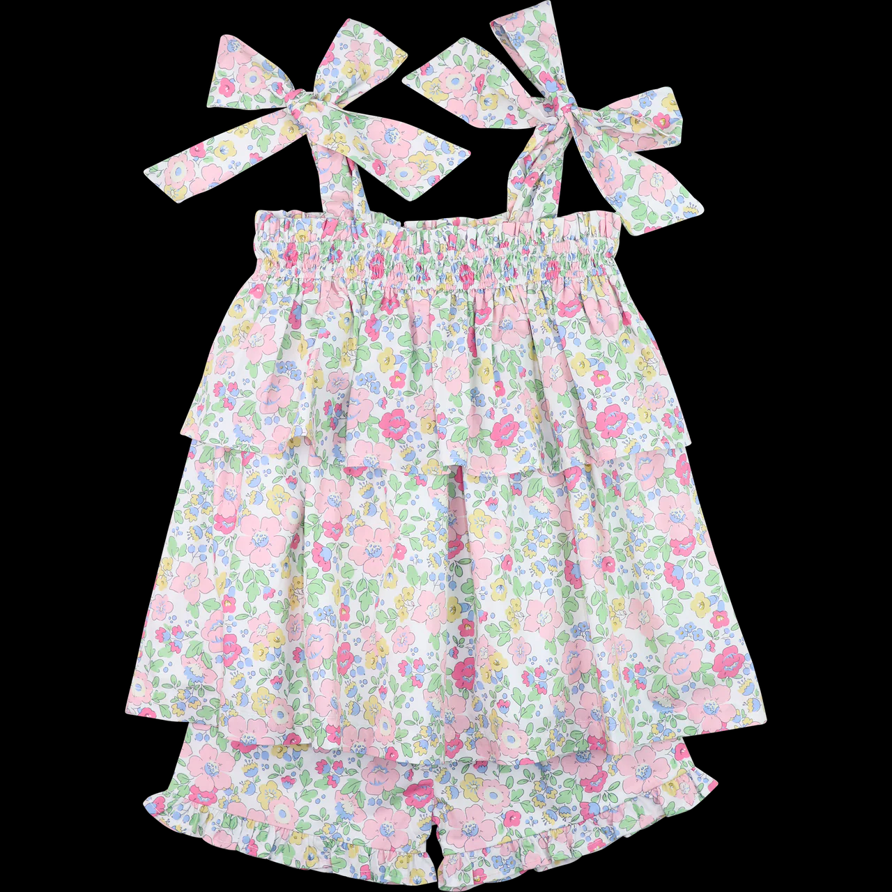Preorder Baby Girl Infant Bows Straps Floral Ruffle Tops Shorts Set ( Moq 5 )