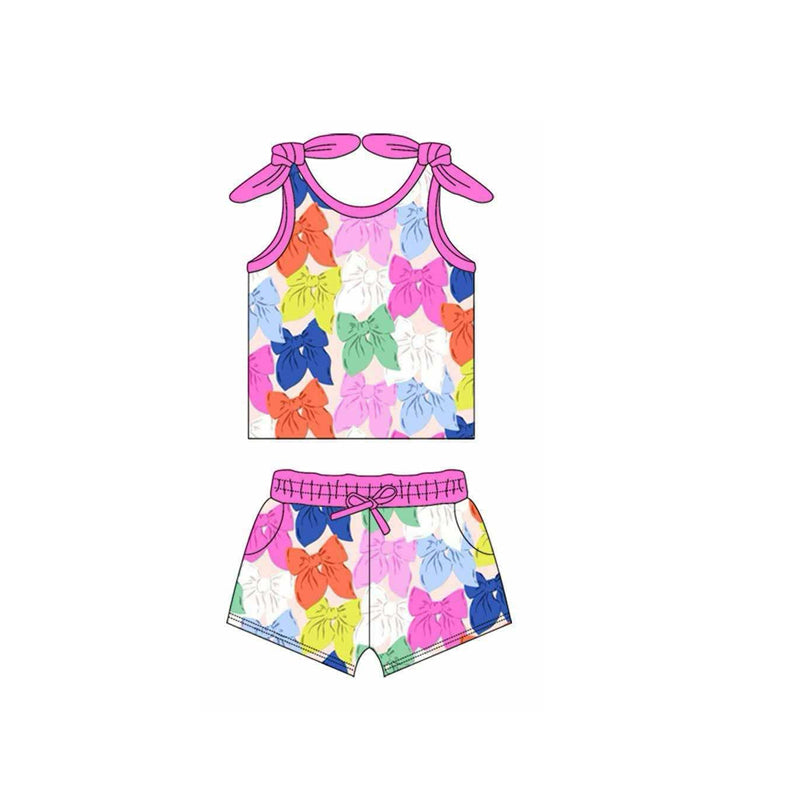 Preorder Baby Girl Straps Colorful Bows Tops Pockets Shorts Set ( Moq 5 )