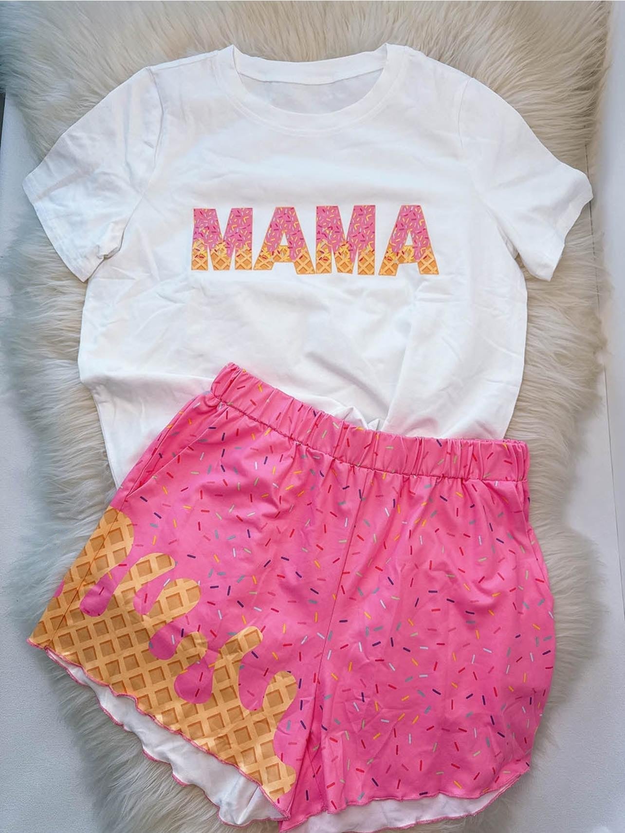 Preorder Adult Women Short Sleeves MAMA Shirt Team Pockets Shorts Set ( Moq 5 )