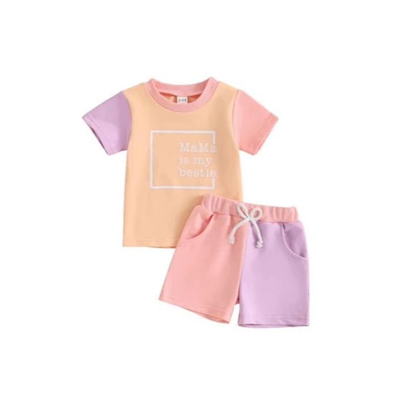 Preorder Baby Girl Short Sleeves Shirt Pockets Shorts Cotton Set ( Moq 5 )
