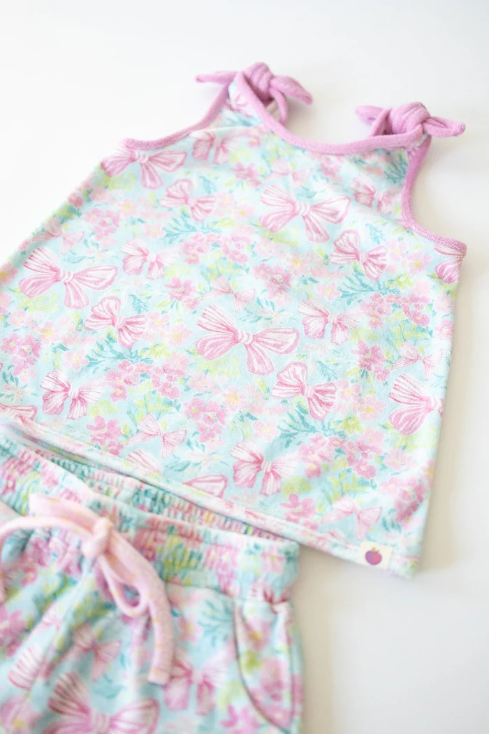 Preorder Baby Girl Sleeveless Bows Flower Tops Pockets Shorts Set ( Moq 5 )