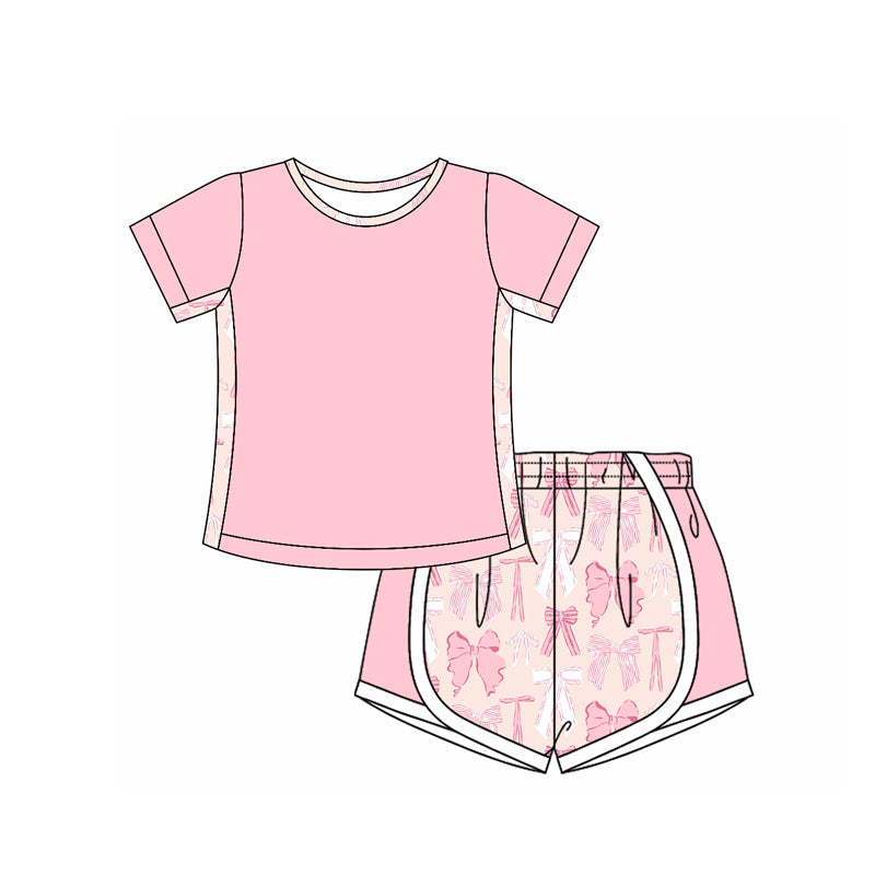 Preorder Baby Girls Short Sleeves Shirt Bows Shorts Pink Set ( Moq 5 )