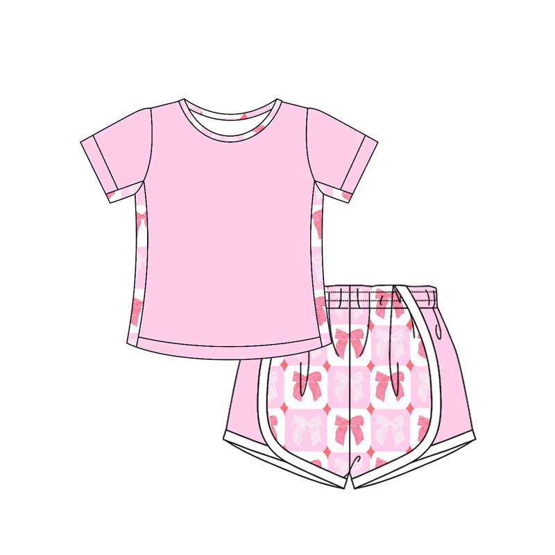 Preorder Baby Girl Pink Short Sleeves Shirt Bows Shorts Set ( Moq 5 )