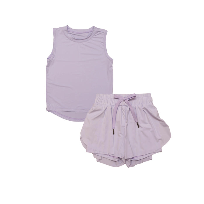 Preorder Baby Girl Sleeveless Tops Skort Yoga Active Purple Set ( Moq 5 )