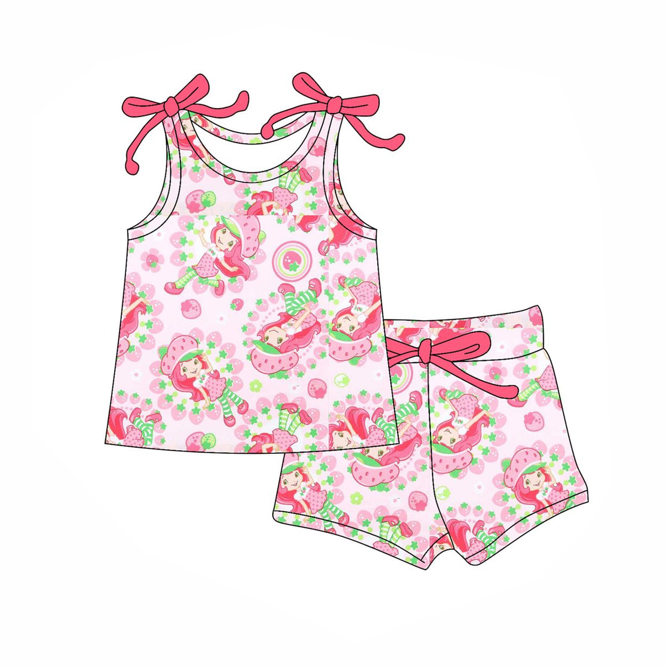 Preorder Baby Girl Sleeveless Strawberry Shirt Shorts Pink Set ( Moq 5 )