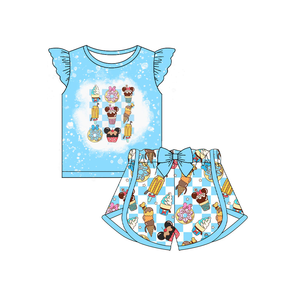 Preorder Baby Girl Blue Short Sleeves Cartoon Mouse Shirt Shorts Set ( Moq 5 )
