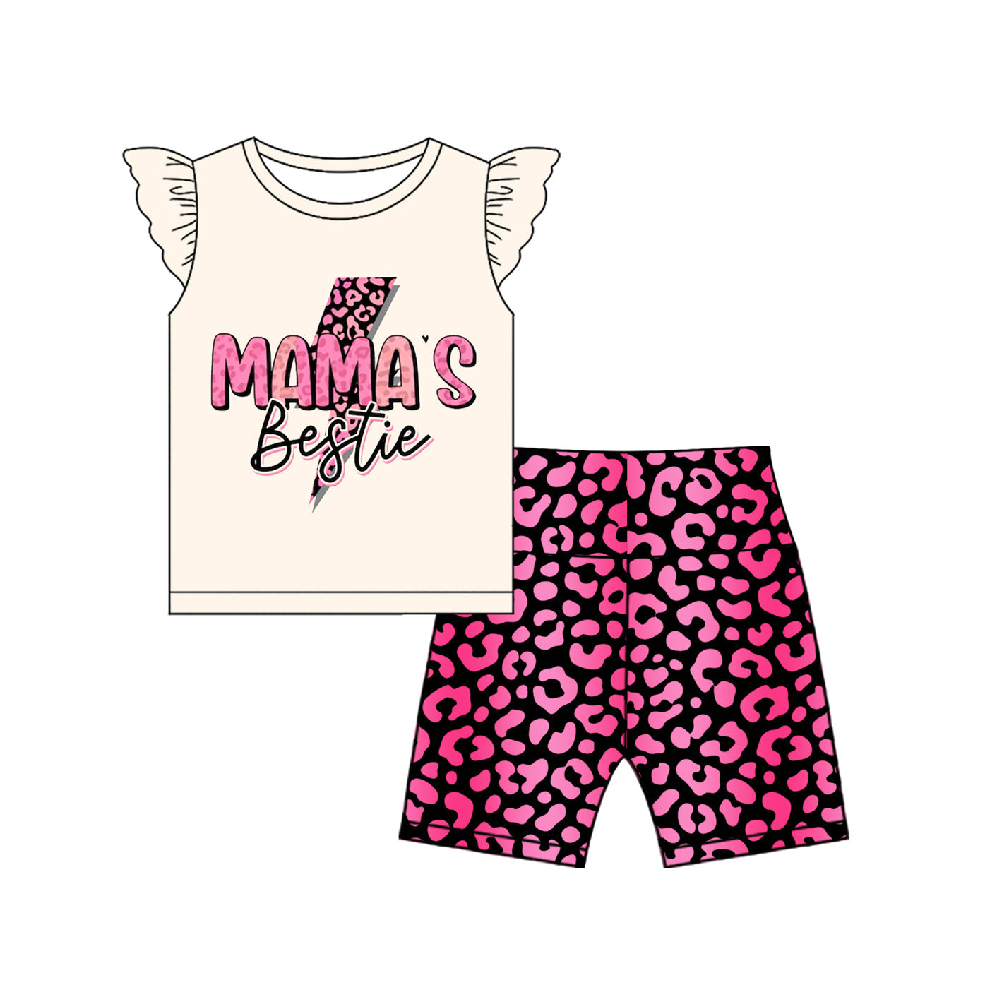 Preorder Baby Girl Short Sleeves Mama's Shirt Leopard Shorts Set ( Moq 5 )