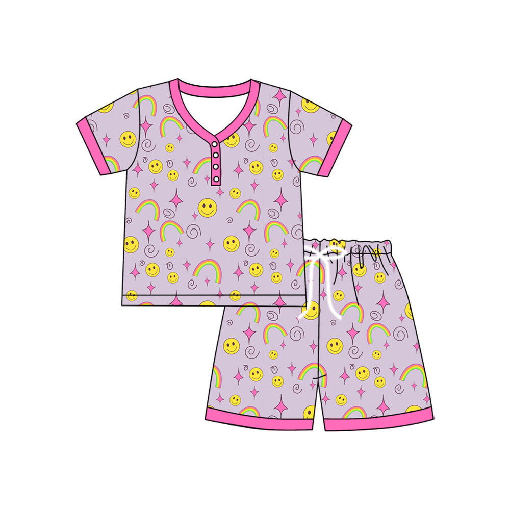 Preorder Adult Women Short Sleeves Smile Rainbow Shirt Shorts Pajamas Set ( Moq 5 )